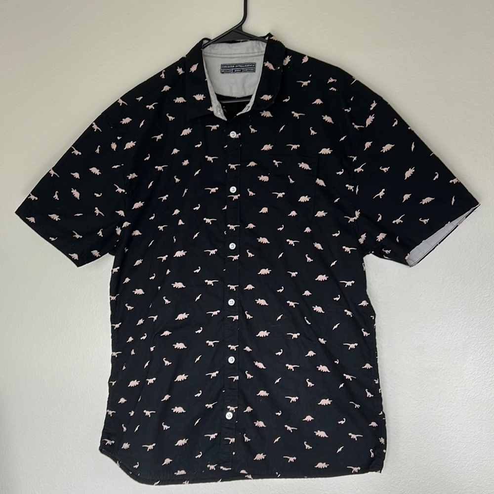 Dinosaur Black Button Down Shirt XXL